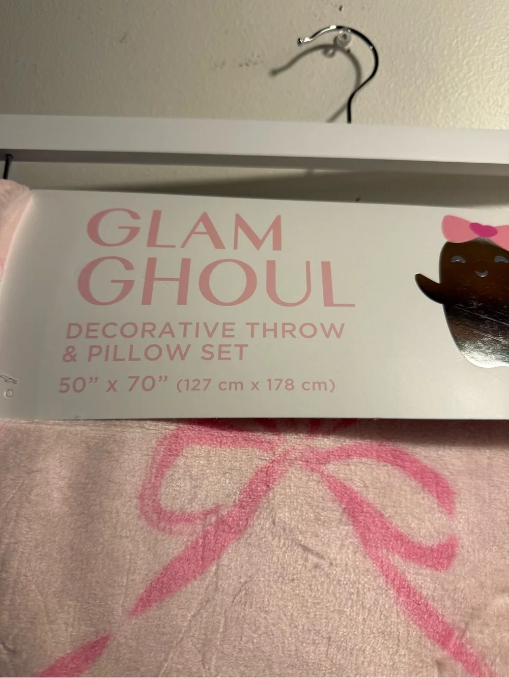 Glam Ghoul Pink Bow Ghost Halloween Blanket & Pillow Set Labubu Stanley Cup